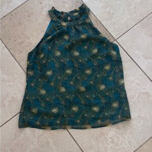 Liberty of London Teal and Gold Feather Blouse